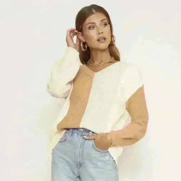 Colorblock tan sweater - Picture 1 of 4